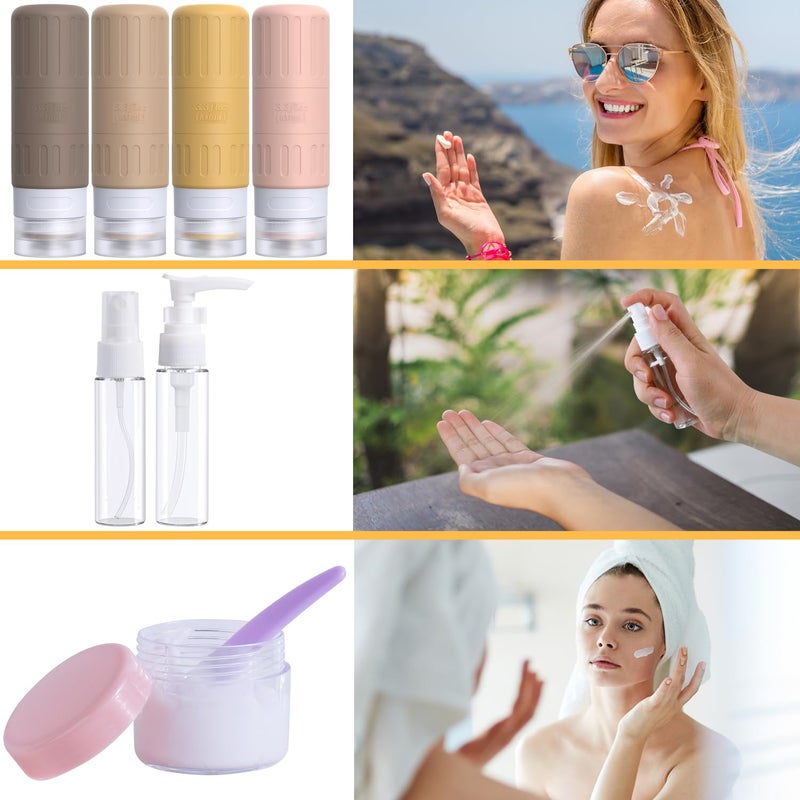 GLAMFIELDS Travel Bottles for Toiletries,TSA Approved 3.3oz Size LeakProof Silicone Toiletry Containers for Shampoo, Conditioner,Easy to Squeeze，Portable Travel Essentials for Lotion(18 Pack) Apricot - Image 5